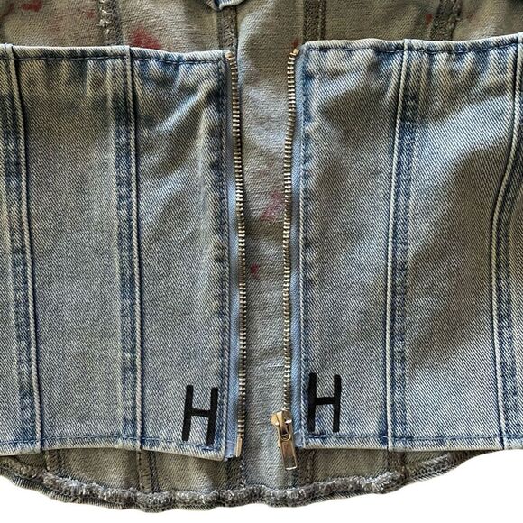 Y2K Hand Painted Denim Corset Top - Picture 3 of 4